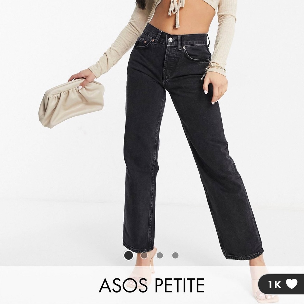 ASOS DESIGN Petite premium organic mid rise straight leg jeans in washed black